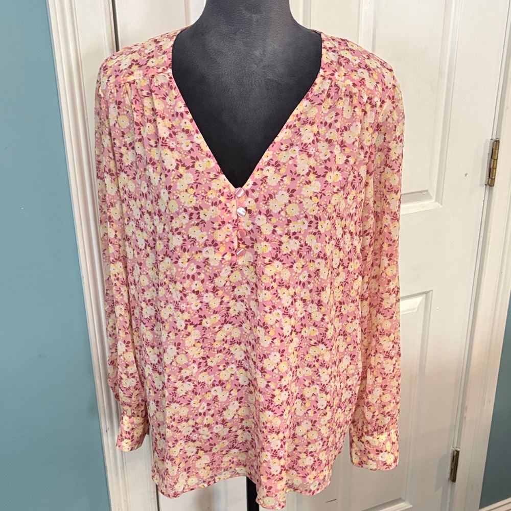 Ann Taylor Floral Blouse in Pink and Yellow